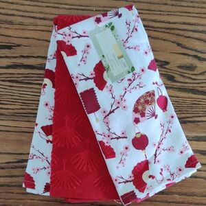 Elegant Red and White Floral Kitchen Towels